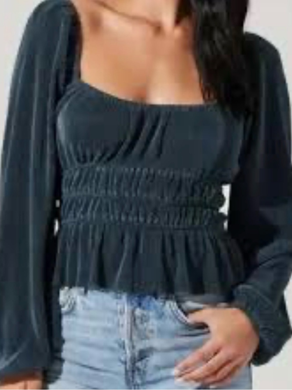 ASTR The Label Ziva Plissé Smocked Top Navy Blue Size XL